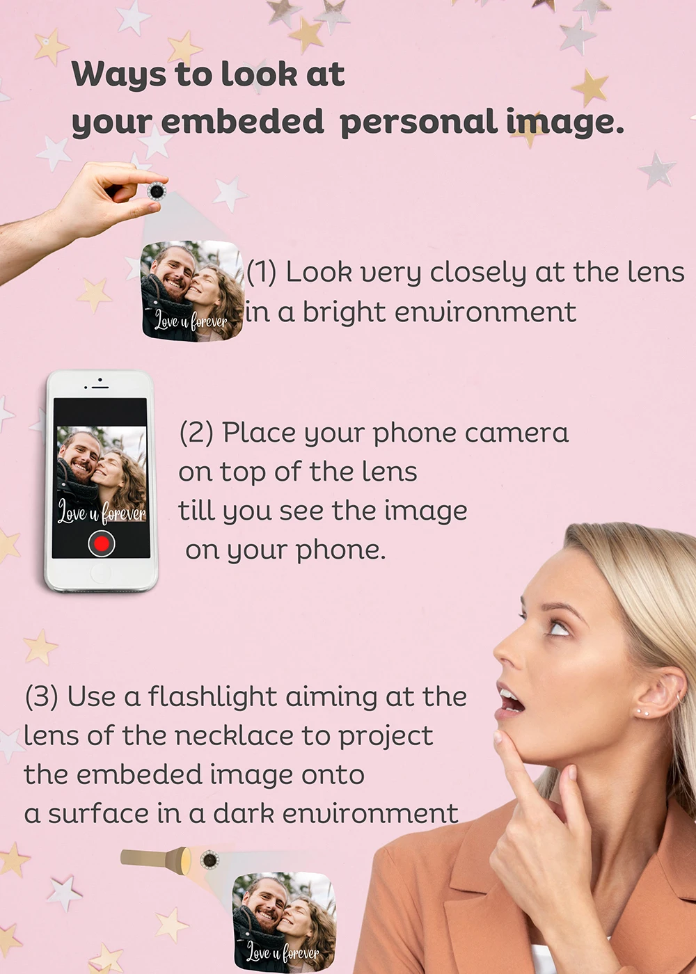 Custom Photo Projection Bracelet DIY Picture Inside Pendant Stainless Steel Waterproof Women Jewelry Christmas Birthday Gift