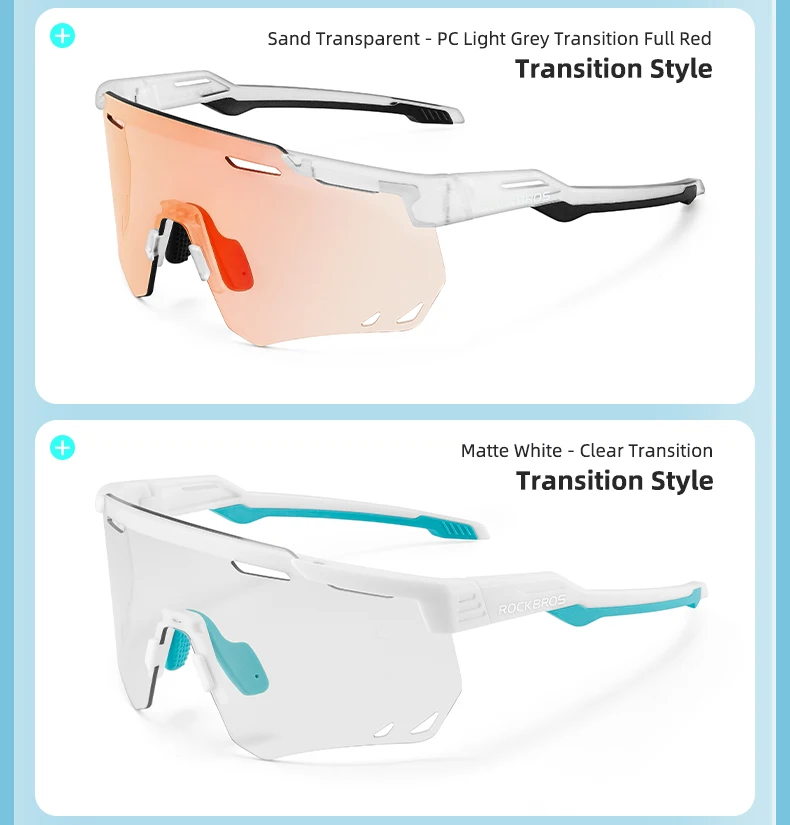 ROCKBROS Cycling Glasses Photochromic UV400 Protection Sunglasses Lightweight MTB Road Bike Glasses Hiking Fishing Goggles
