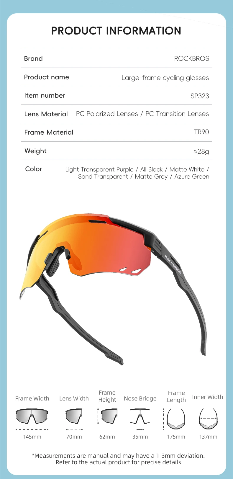 ROCKBROS Cycling Glasses Photochromic UV400 Protection Sunglasses Lightweight MTB Road Bike Glasses Hiking Fishing Goggles