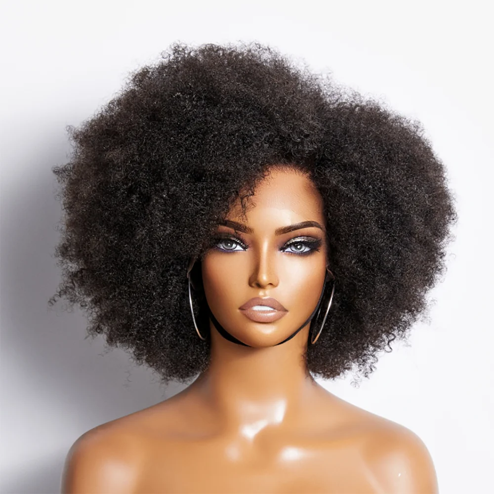AFRO Kinky Curly BOB Wig Natural Color Glueless Wig Human Hair Ready to Wear 250% Density Affordable Remy Human Hair