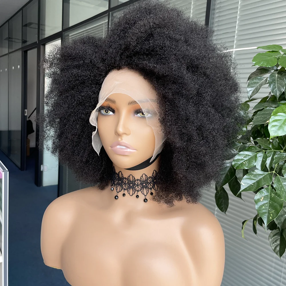 AFRO Kinky Curly BOB Wig Natural Color Glueless Wig Human Hair Ready to Wear 250% Density Affordable Remy Human Hair