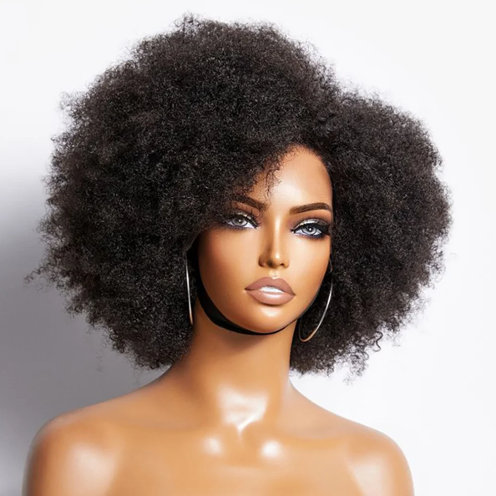 AFRO Kinky Curly BOB Wig Natural Color Glueless Wig Human Hair Ready to Wear 250% Density Affordable Remy Human Hair