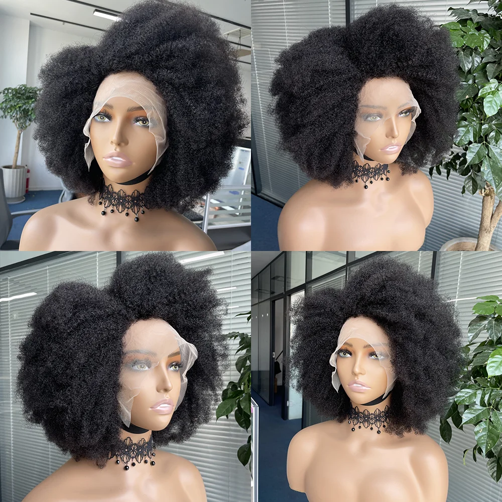 AFRO Kinky Curly BOB Wig Natural Color Glueless Wig Human Hair Ready to Wear 250% Density Affordable Remy Human Hair
