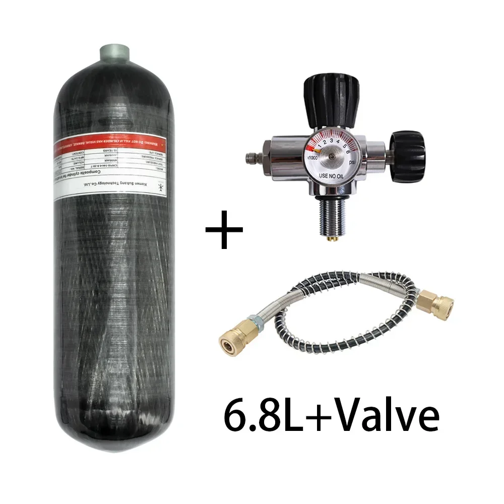 TUXING 4500psi 6.8L Carbon Fiber Cylinder with Fill Station Regulating Valve 300Bar High Pressure HPA Cylinder for Scuba Diving