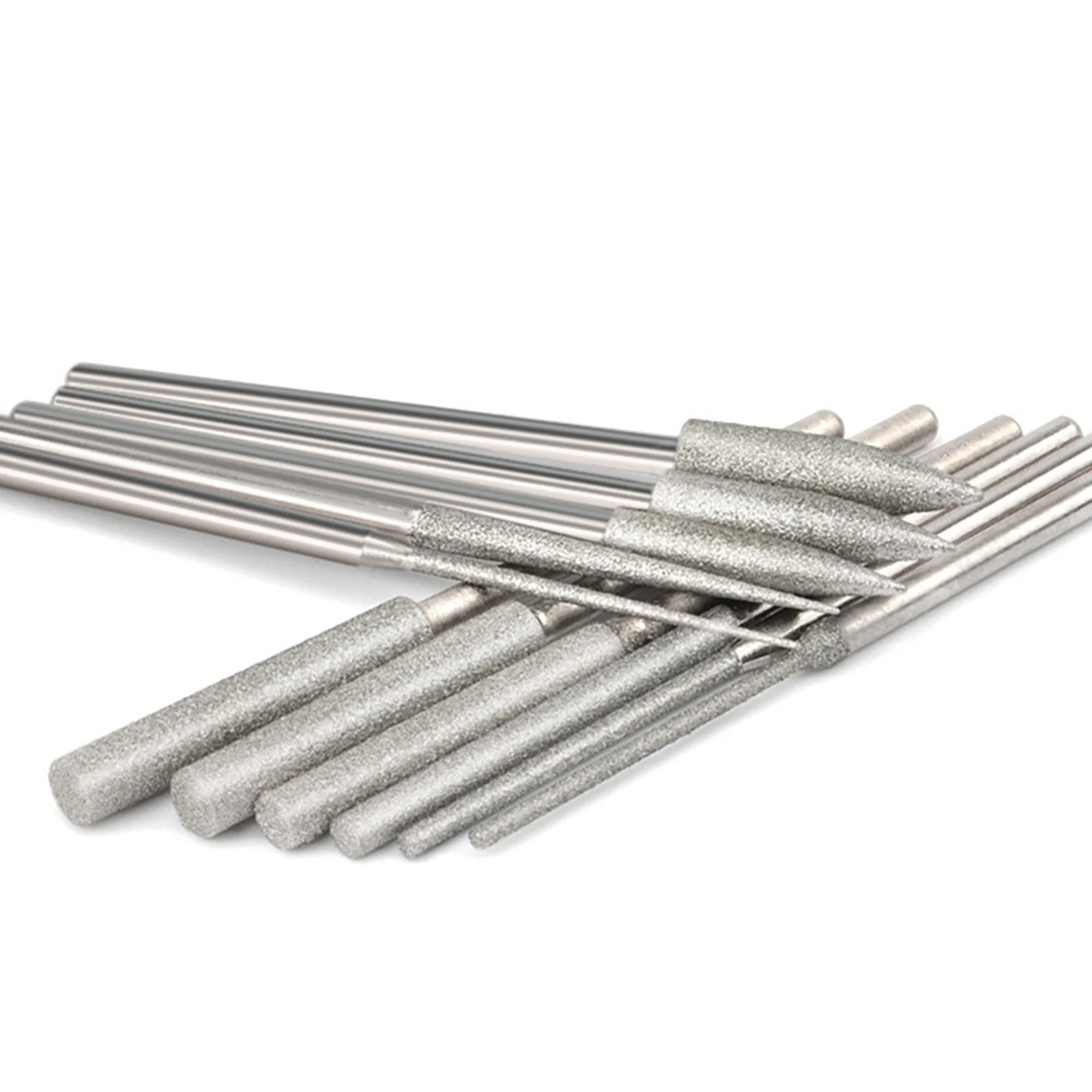 11Pcs Diamond Grinding Burr Needle Point Engraving Carving Polishing For Glass Stone 1/8" Shank 3mm Drill Bit Rotary Tool Set