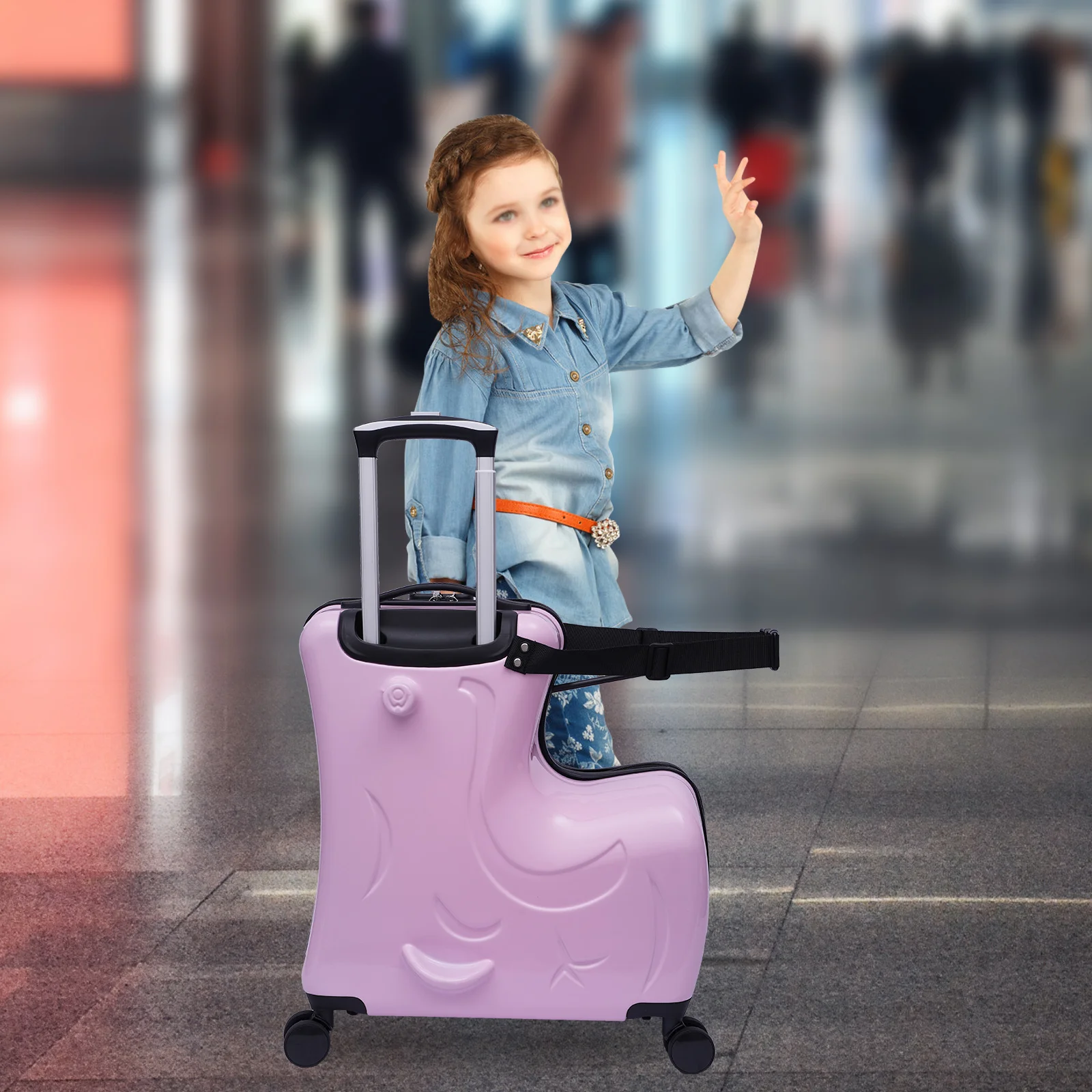 20" Pink / Blue Spinner Luggage Kids Ride-On Roll Suitcase Luggage Bags Wheeled Trolley Luggage Waterproof