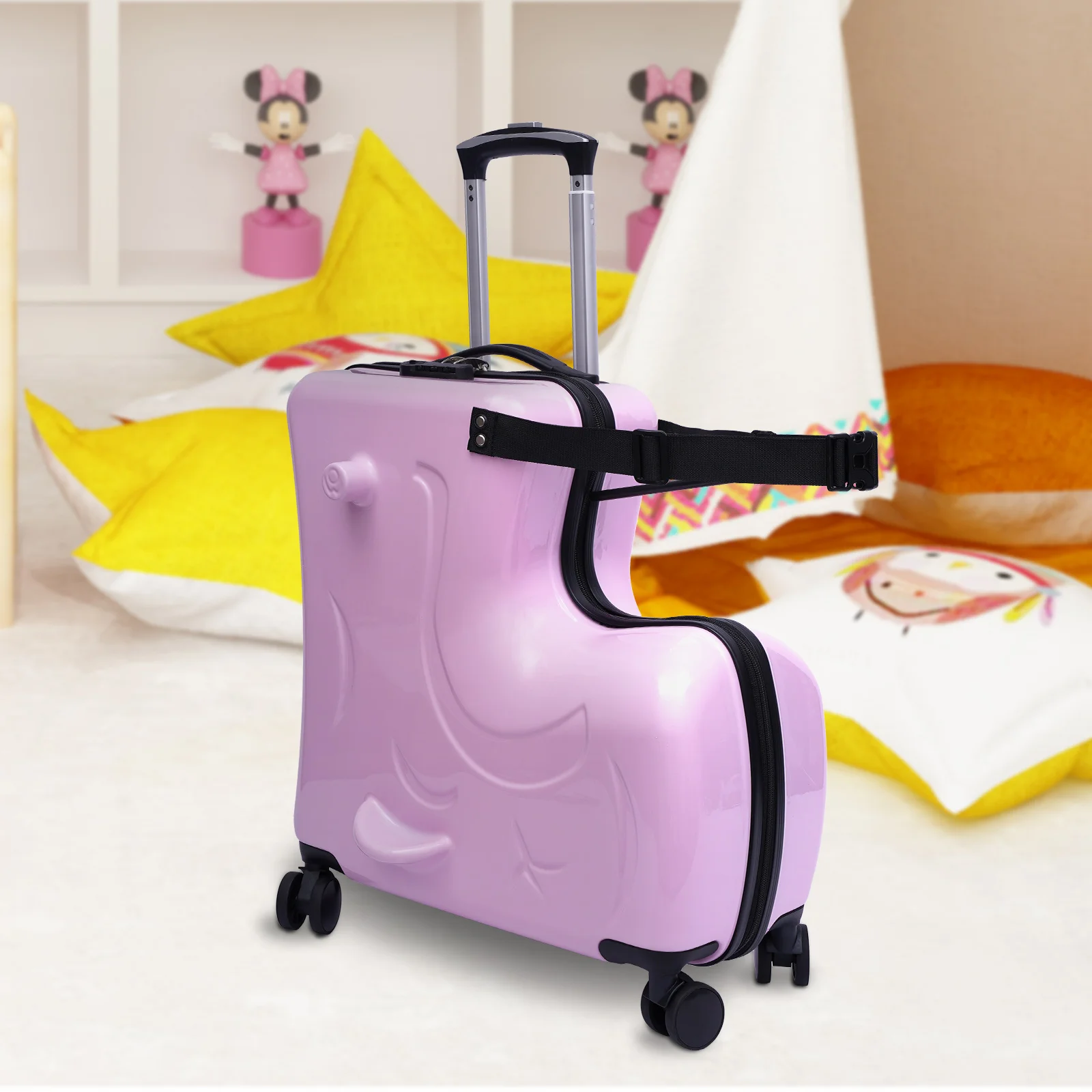 20" Pink / Blue Spinner Luggage Kids Ride-On Roll Suitcase Luggage Bags Wheeled Trolley Luggage Waterproof