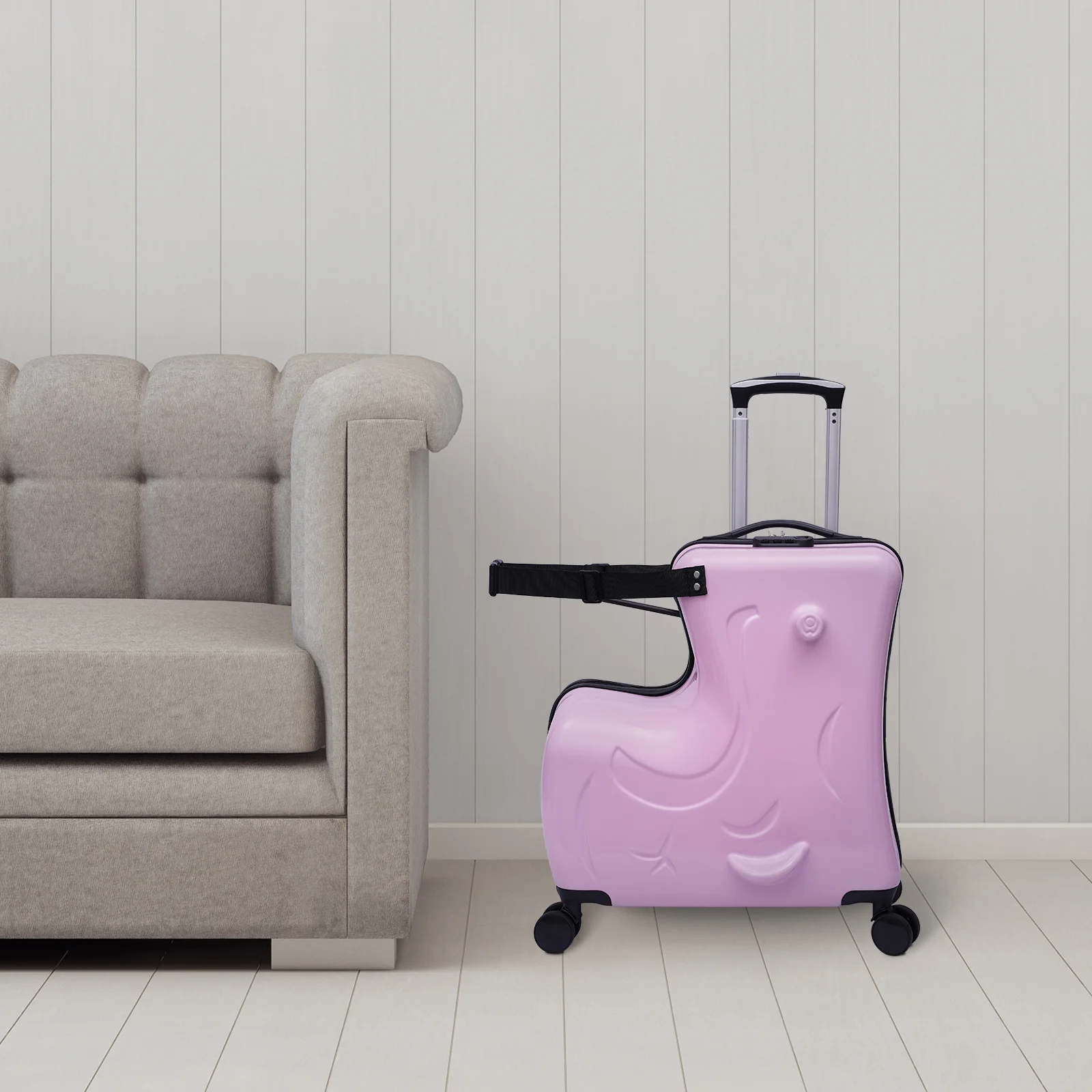20" Pink / Blue Spinner Luggage Kids Ride-On Roll Suitcase Luggage Bags Wheeled Trolley Luggage Waterproof