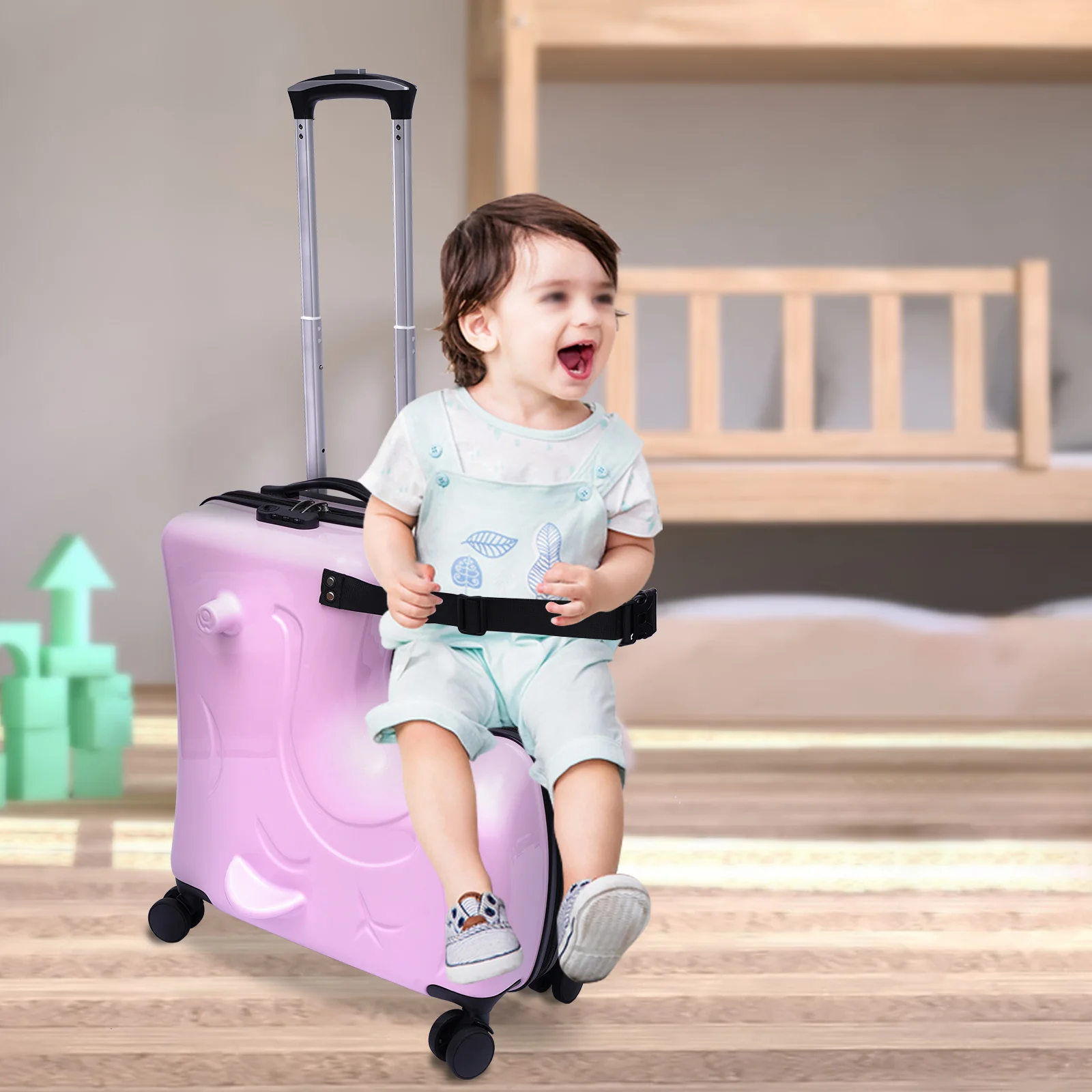 20" Pink / Blue Spinner Luggage Kids Ride-On Roll Suitcase Luggage Bags Wheeled Trolley Luggage Waterproof