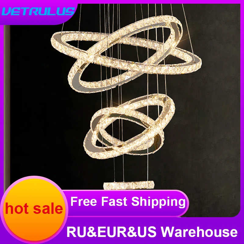 Luxury K9 Crystal Led Modern Pendant Light Chandelier DIY Shape Nordic Ceiling Lamp Lustre Living Dining Room Hang Decor Fixture
