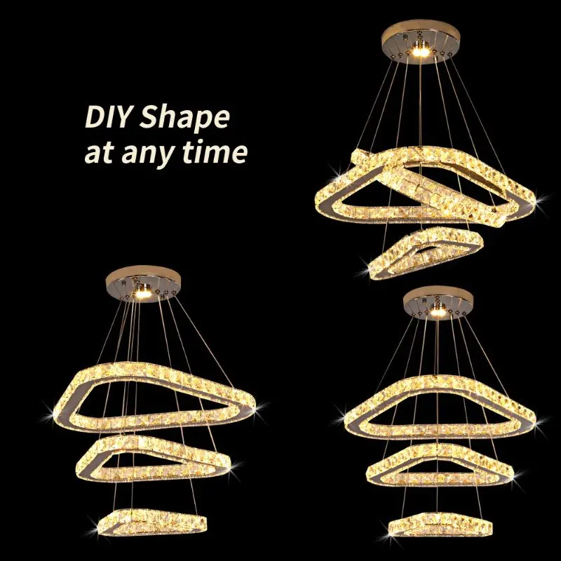 Luxury K9 Crystal Led Modern Pendant Light Chandelier DIY Shape Nordic Ceiling Lamp Lustre Living Dining Room Hang Decor Fixture
