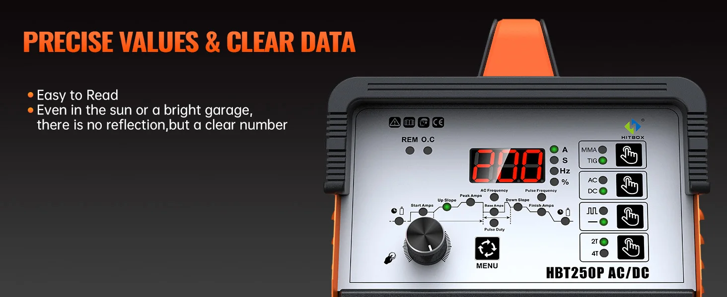 AC/DC TIG Welder HITBOX HBT250P HF TIG MMA ARC Stick Pulse Argon 2T/4T IGBT Inverter Aluminum Welding Machine EU Plug
