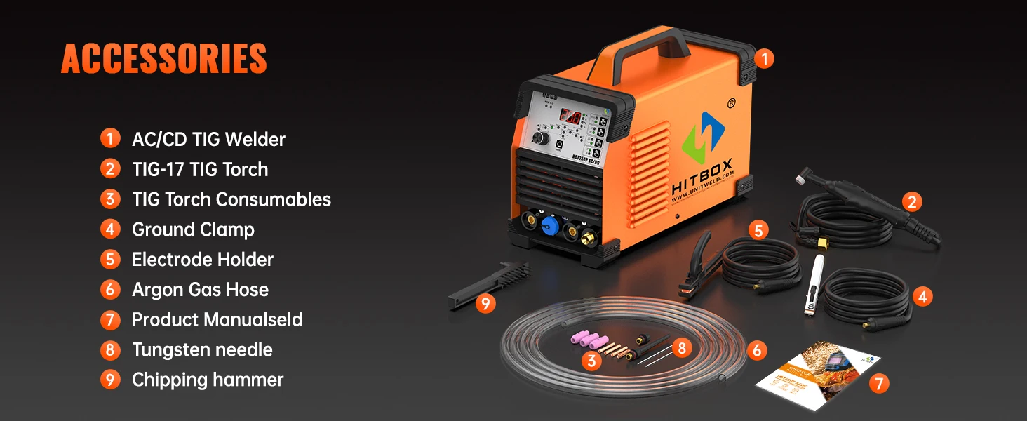AC/DC TIG Welder HITBOX HBT250P HF TIG MMA ARC Stick Pulse Argon 2T/4T IGBT Inverter Aluminum Welding Machine EU Plug