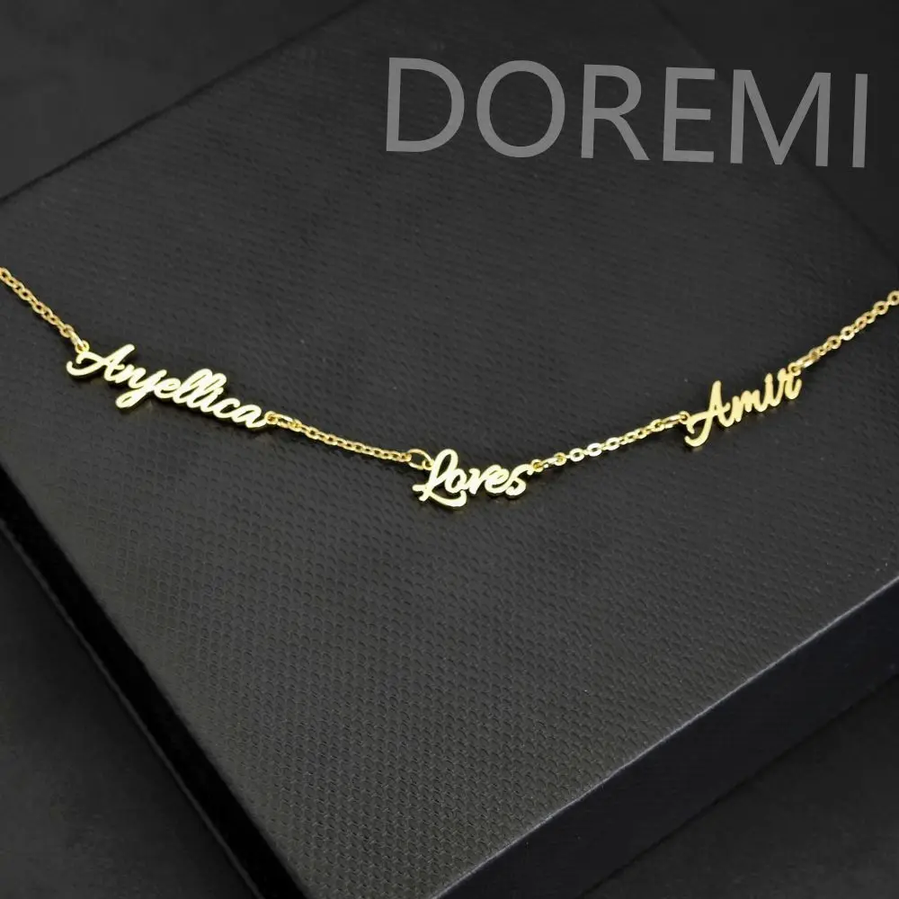 DOREMI Personalised Stainless Steel Customized Name Necklace Personalized Multiname Pendant Name Plate Choker Gold Necklace
