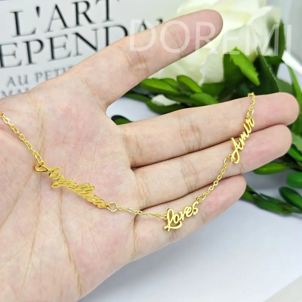 DOREMI Personalised Stainless Steel Customized Name Necklace Personalized Multiname Pendant Name Plate Choker Gold Necklace