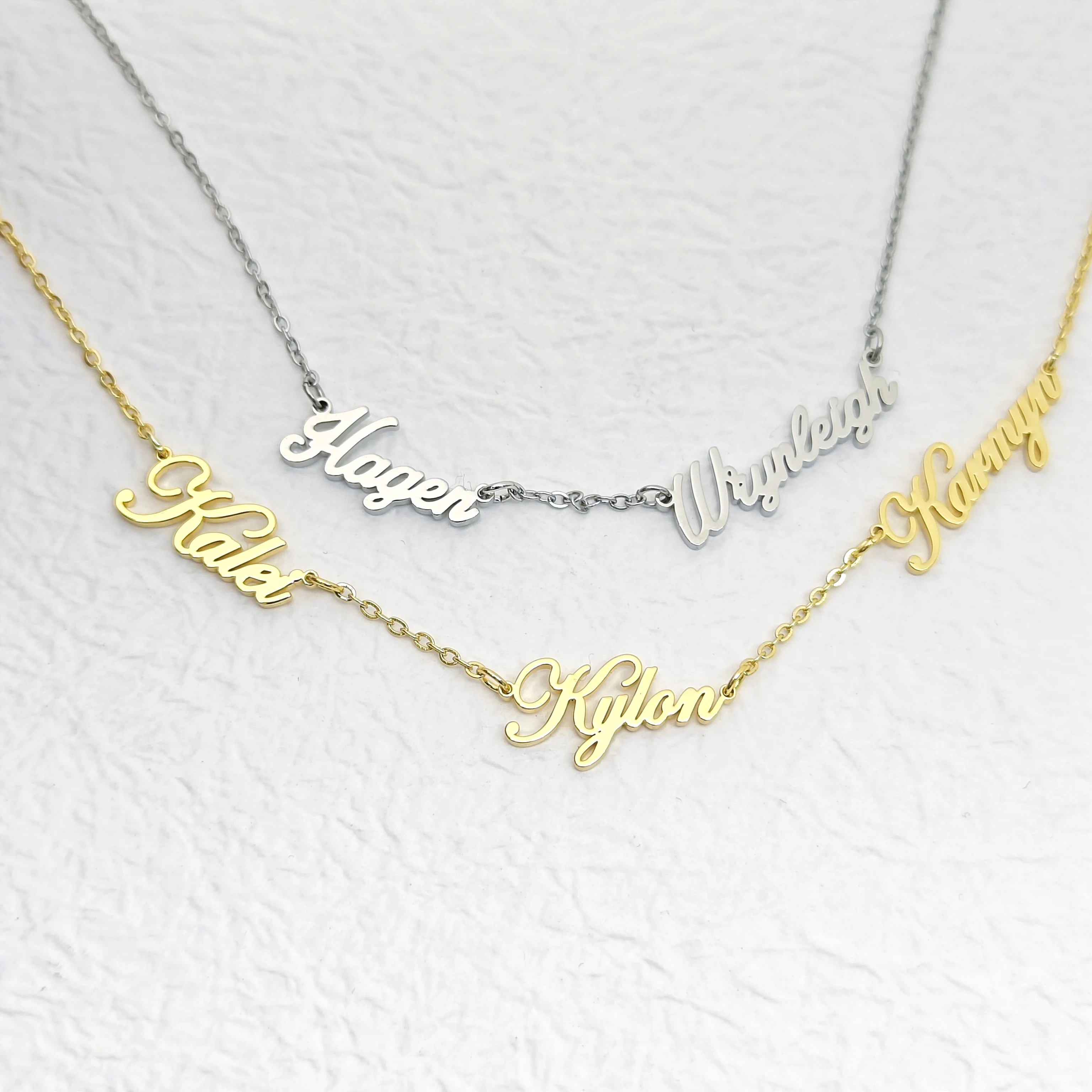 DOREMI Personalised Stainless Steel Customized Name Necklace Personalized Multiname Pendant Name Plate Choker Gold Necklace