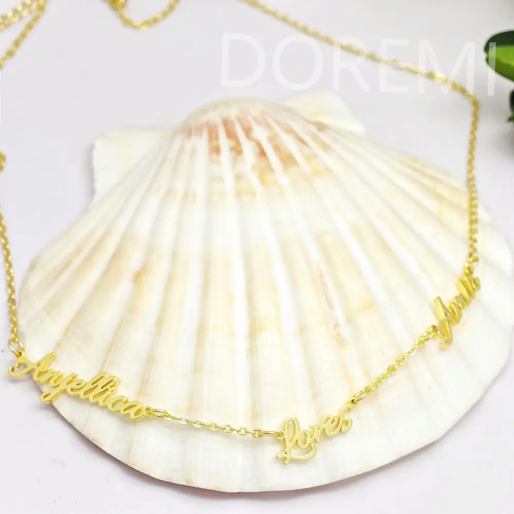 DOREMI Personalised Stainless Steel Customized Name Necklace Personalized Multiname Pendant Name Plate Choker Gold Necklace