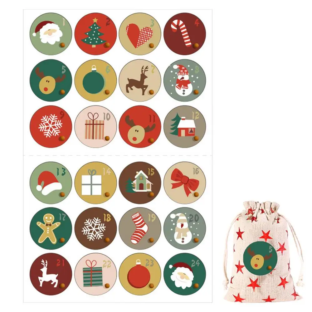 Advent Calendar Stickers Santa Claus Snowman Elk Gingerbread Christmas Label Stickers 24 Days Number Sticker 10 Sheets Merry