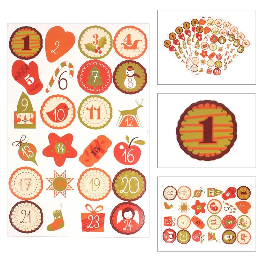 Advent Calendar Stickers Santa Claus Snowman Elk Gingerbread Christmas Label Stickers 24 Days Number Sticker 10 Sheets Merry