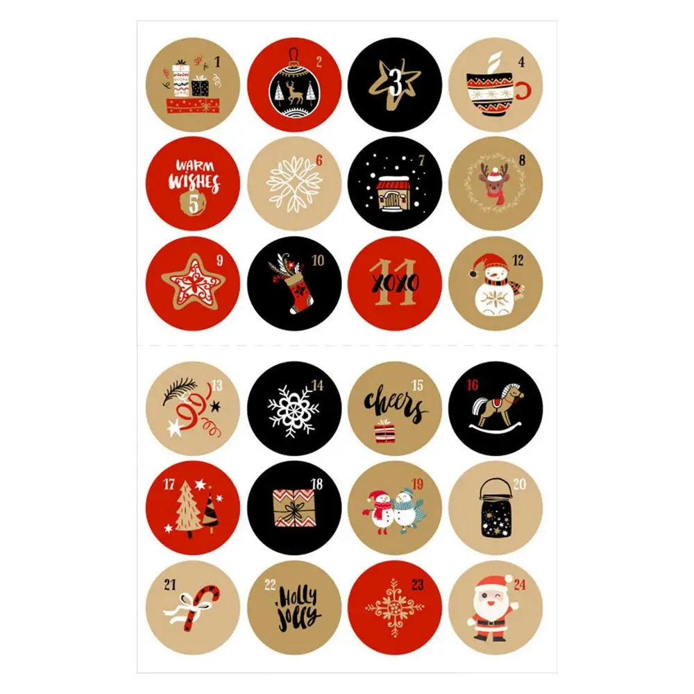 Advent Calendar Stickers Santa Claus Snowman Elk Gingerbread Christmas Label Stickers 24 Days Number Sticker 10 Sheets Merry