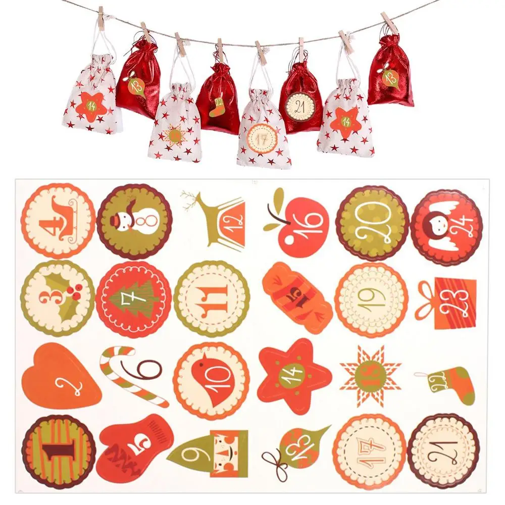 Advent Calendar Stickers Santa Claus Snowman Elk Gingerbread Christmas Label Stickers 24 Days Number Sticker 10 Sheets Merry