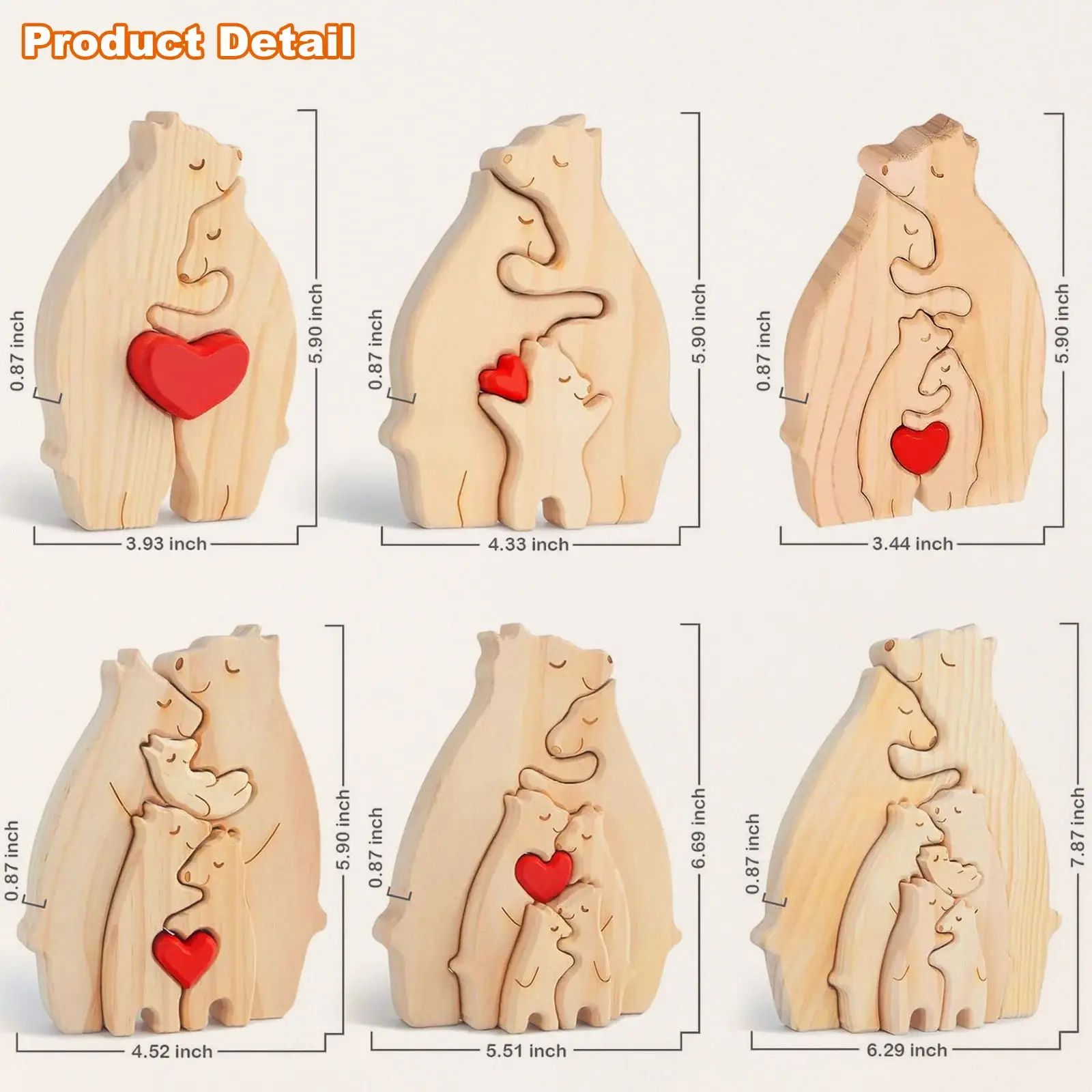 Personalized Custom Bear Family Wooden Puzzle DIY Free Engraving Name Sculpture Home DeskDecor Figurines Christmas Birthday Gift