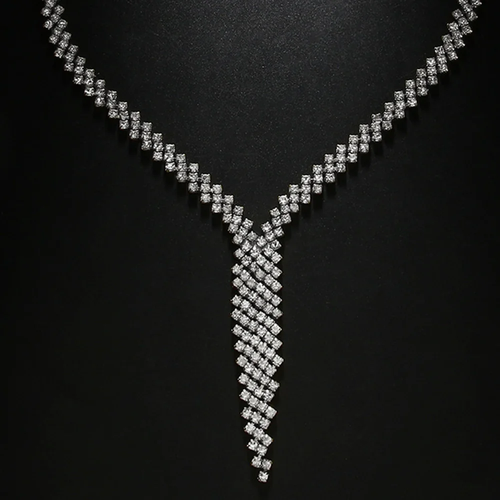 Stonefans Tassel Lozenge Necklace Choker for Women Chain Rhinestones Accessories Bridal Jewelry Wedding High Quality Bridesmaid