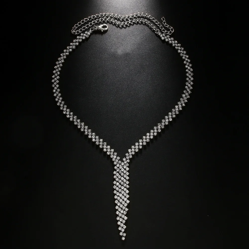 Stonefans Tassel Lozenge Necklace Choker for Women Chain Rhinestones Accessories Bridal Jewelry Wedding High Quality Bridesmaid