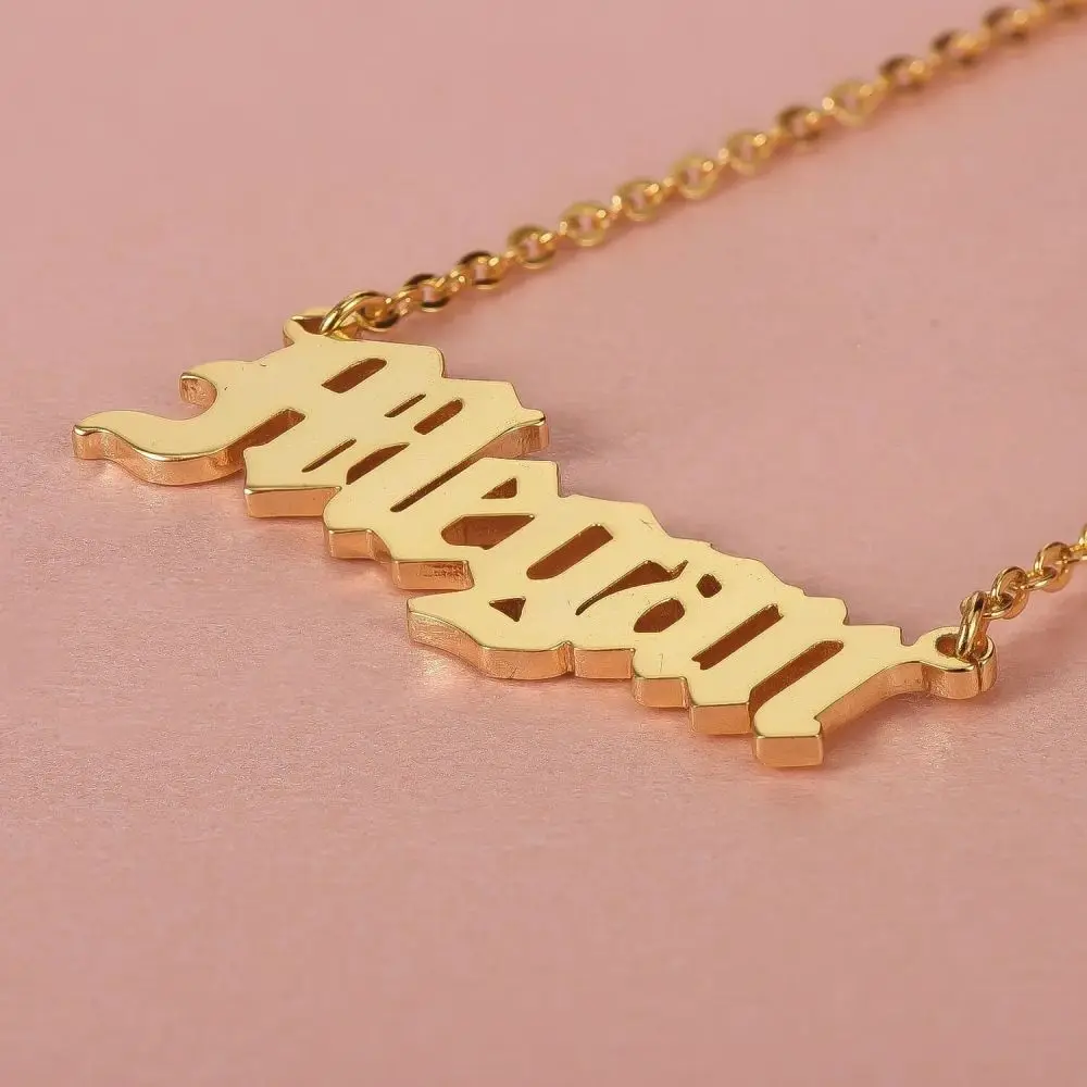 Customized Necklace Old English Font Engraved Nameplate Pendant Personalized Custom 14K Gold Plated Name Necklace Goth Styles