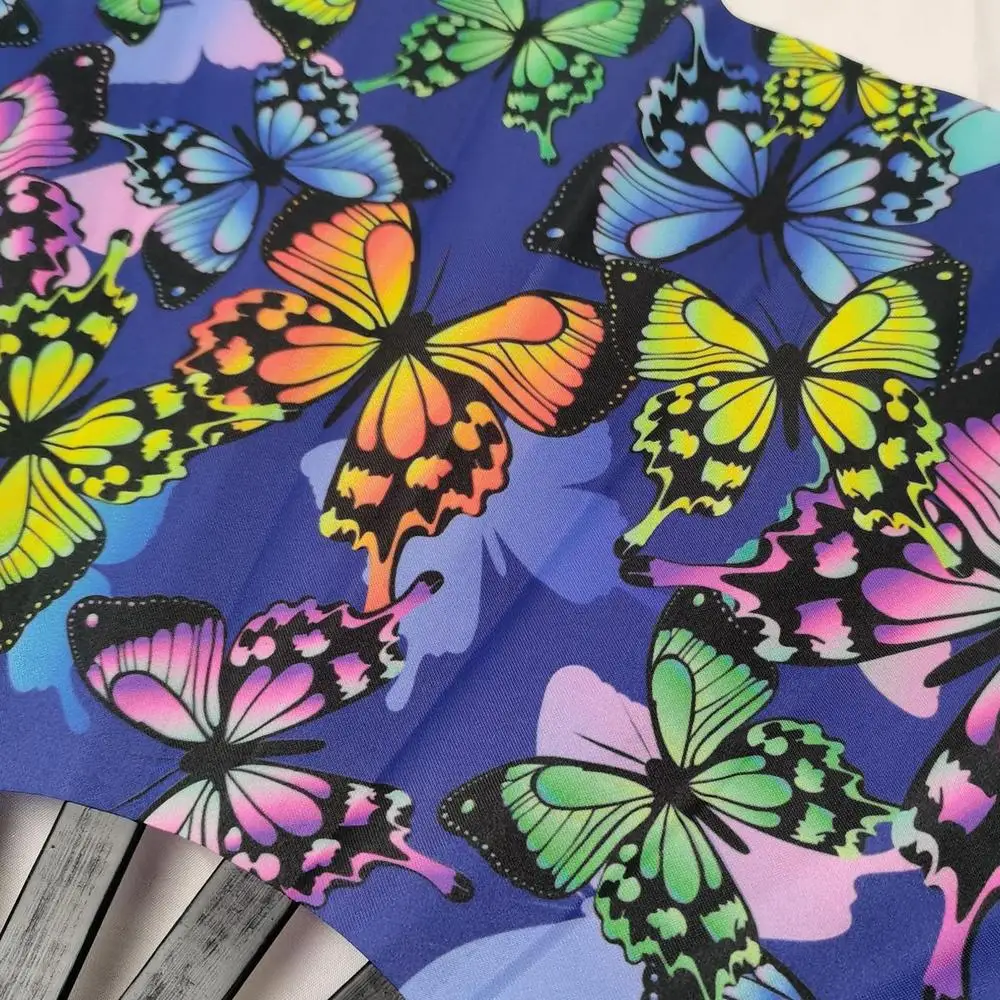 Portable Folding Fans Oxford Fabric Fluorescent Folding Fan Cute Collapsible Fans For Dances Stage Performances Colorful Folding