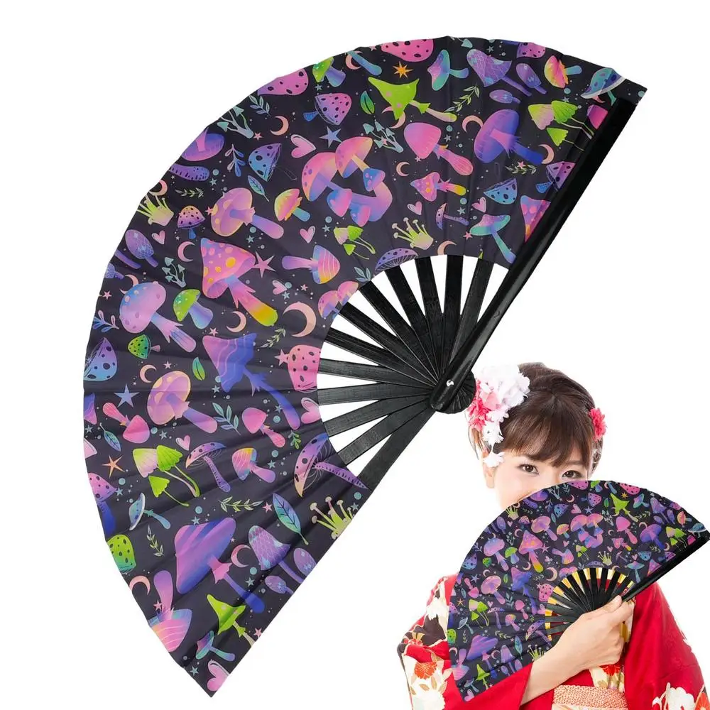 Portable Folding Fans Oxford Fabric Fluorescent Folding Fan Cute Collapsible Fans For Dances Stage Performances Colorful Folding