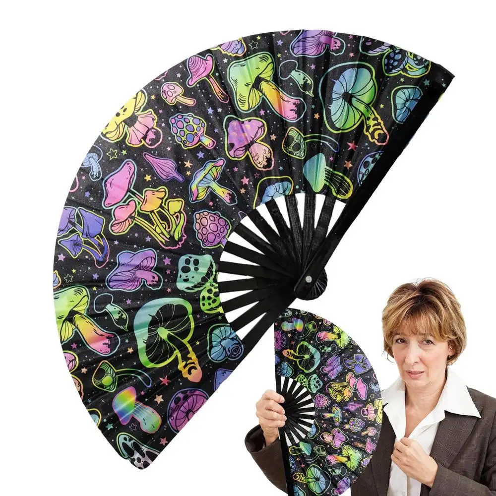 Portable Folding Fans Oxford Fabric Fluorescent Folding Fan Cute Collapsible Fans For Dances Stage Performances Colorful Folding