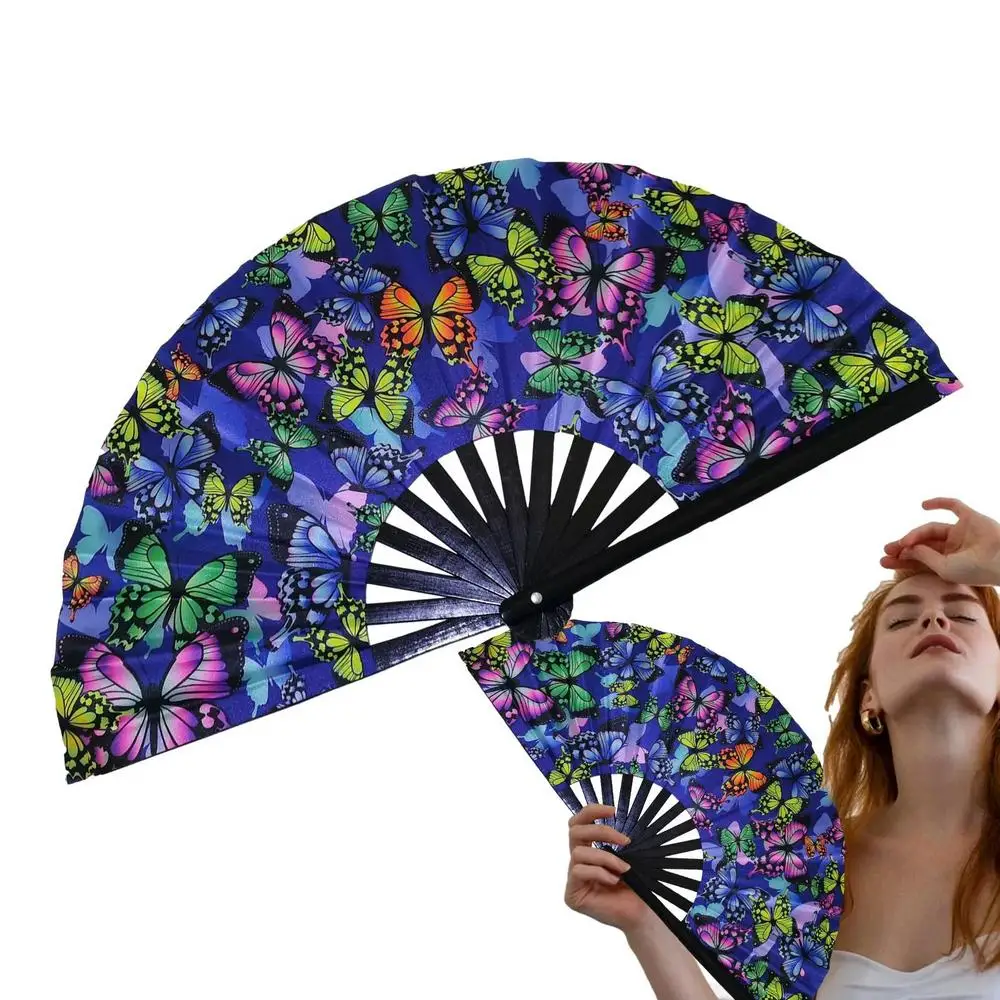 Portable Folding Fans Oxford Fabric Fluorescent Folding Fan Cute Collapsible Fans For Dances Stage Performances Colorful Folding