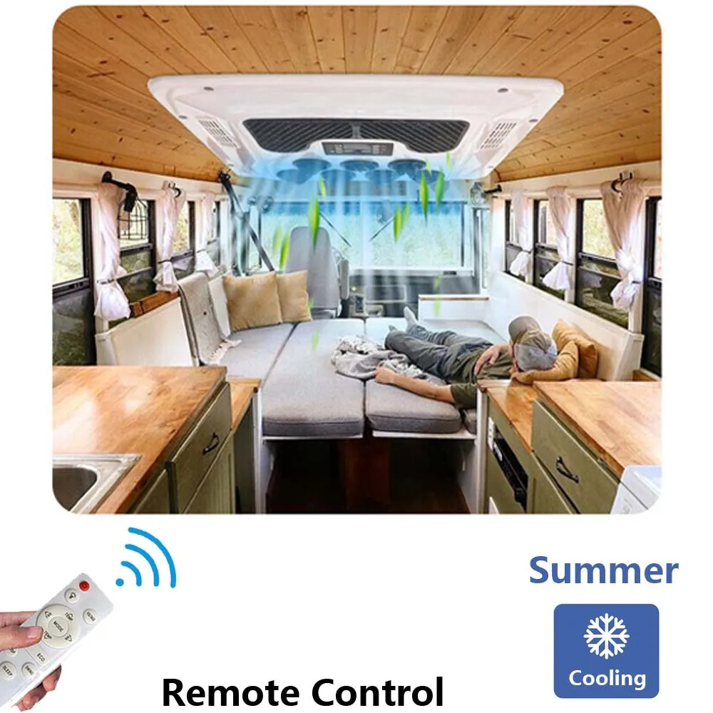 Treeligo 12V Heat&Cool Roof Air Conditioner Electric Cool RV Rooftop Parking AC Unit for Truck Camper Van Caravans Motor Home