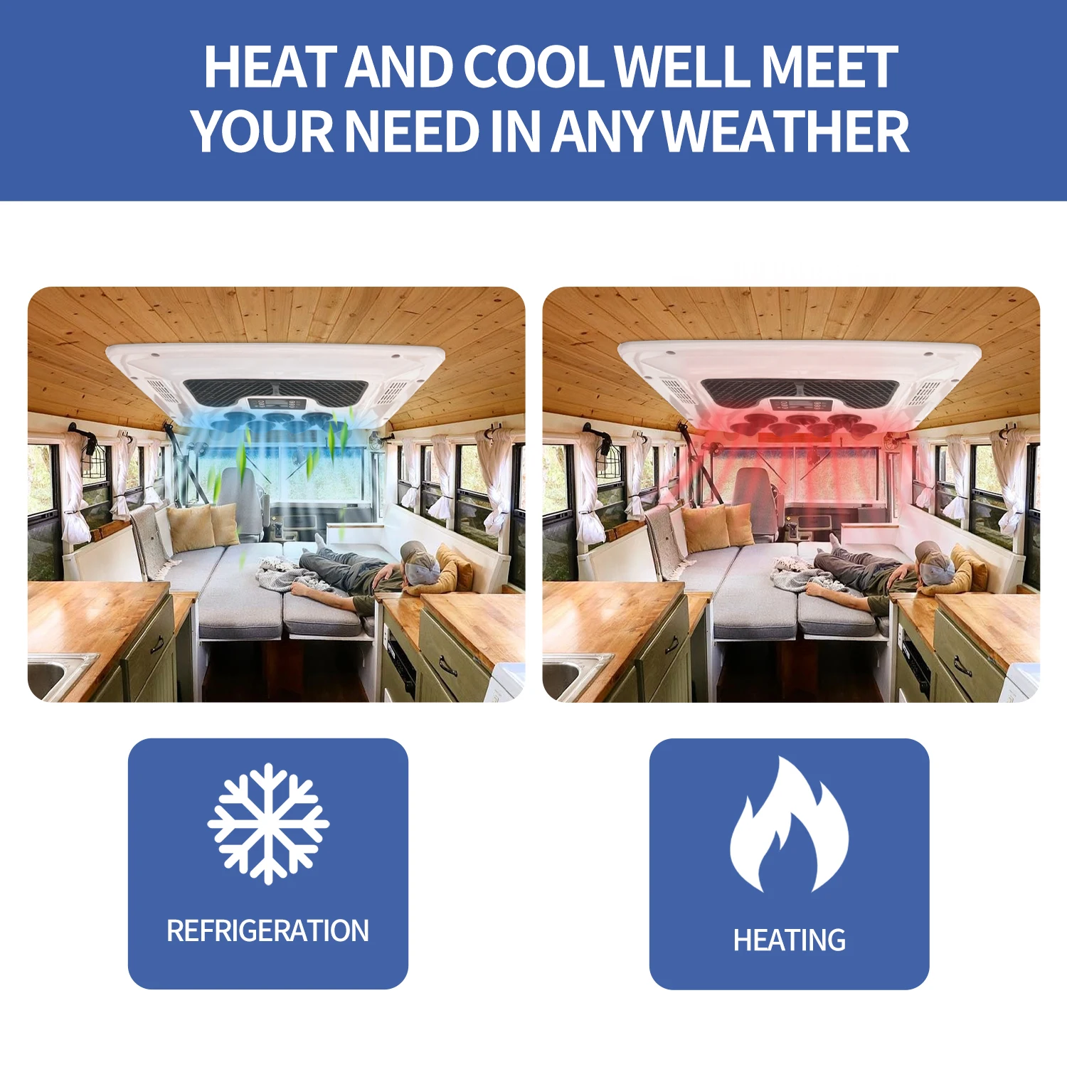 Treeligo 12V Heat&Cool Roof Air Conditioner Electric Cool RV Rooftop Parking AC Unit for Truck Camper Van Caravans Motor Home