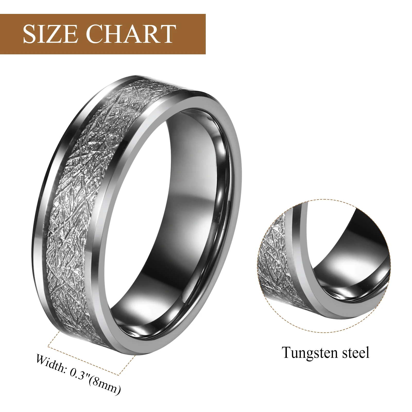 BONISKISS 8mm Comfort Fit Classic Men's Tungsten Carbide Ring Wedding Promise Band Men Wedding Promise Ring Valentine's Day Gift