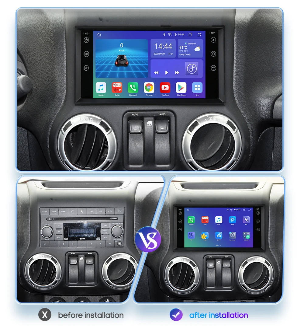 Hizpo 7" Android 13 for Jeep Cherokee Compass Commander Wrangler 300C Caliber Liberty Car Radio Stereo 4G+WIFI AI Voice GPS Navi