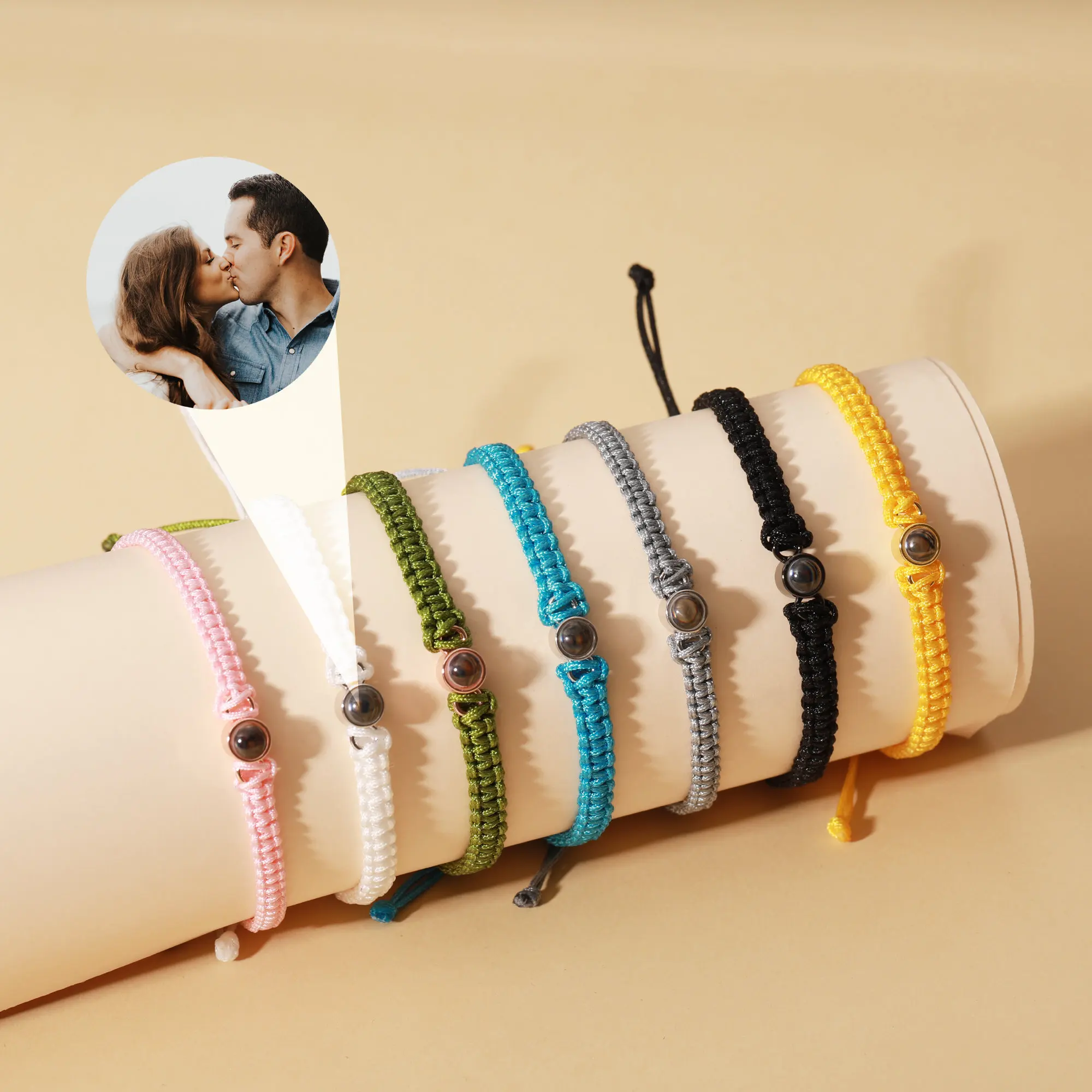 Custom Photo Projection Bracelet Adjustable Woven Titanium Steel Pendant DIY Picture Bracelet Jewelry Valentine's Day Gift