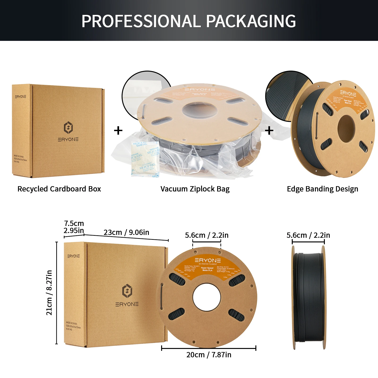 ERYONE 5KG High-Speed Matte PLA 3D Printer Filament Premium Finish, Fast Printing,For Display Models Prototypes