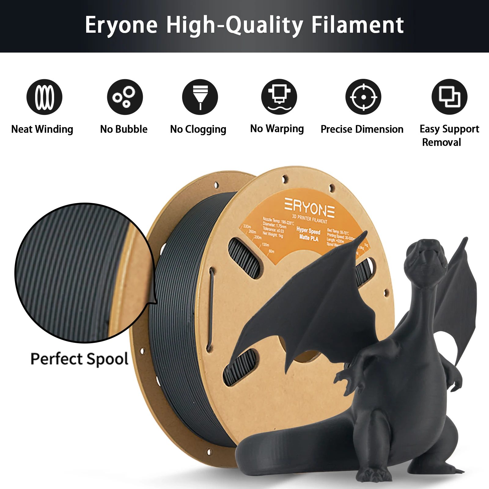 ERYONE 5KG High-Speed Matte PLA 3D Printer Filament Premium Finish, Fast Printing,For Display Models Prototypes