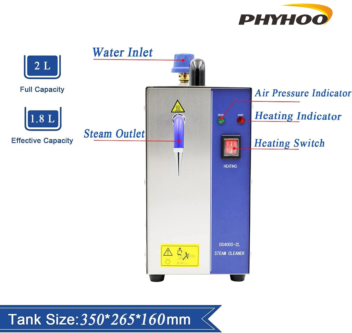 PHYHOO 2L Stainless Steel Jewelry Steam Cleaner Gem Washer Gold Silver Jewelry Steam Cleaning Machine Goldsmith Equipment Tools