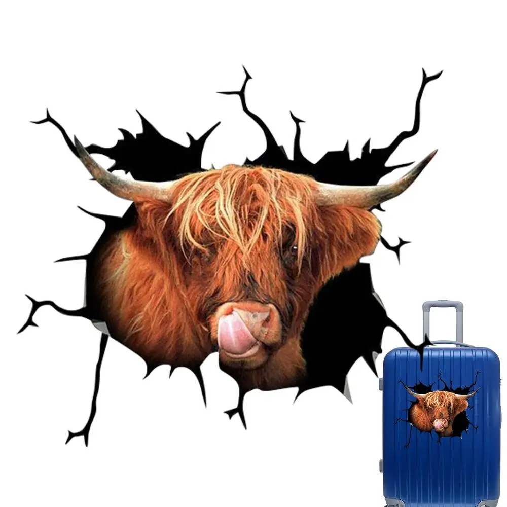 Farm Animal Stickers 3D Simulation Highland Cow Stickers Funny Reusable Cow Print Room Decor For Trucks Windows Bathrooms Cars