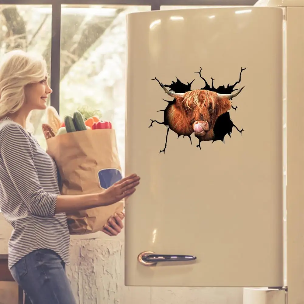 Farm Animal Stickers 3D Simulation Highland Cow Stickers Funny Reusable Cow Print Room Decor For Trucks Windows Bathrooms Cars