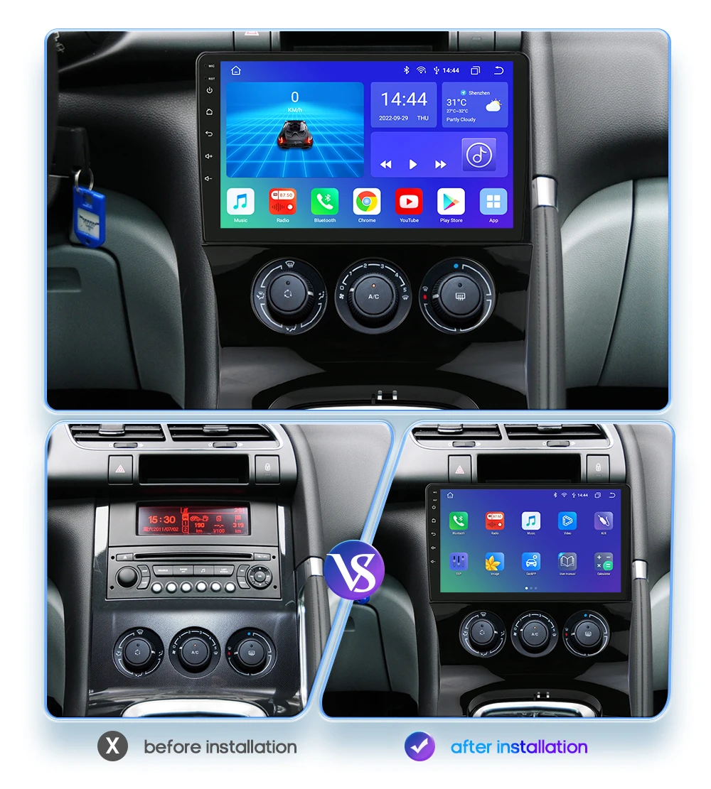 Hizpo Autoradio Car Radio for Peugeot 3008 2009-2015 2din Android 13 Multimedia Video Player Stereo GPS Carplay Touch Screen RDS