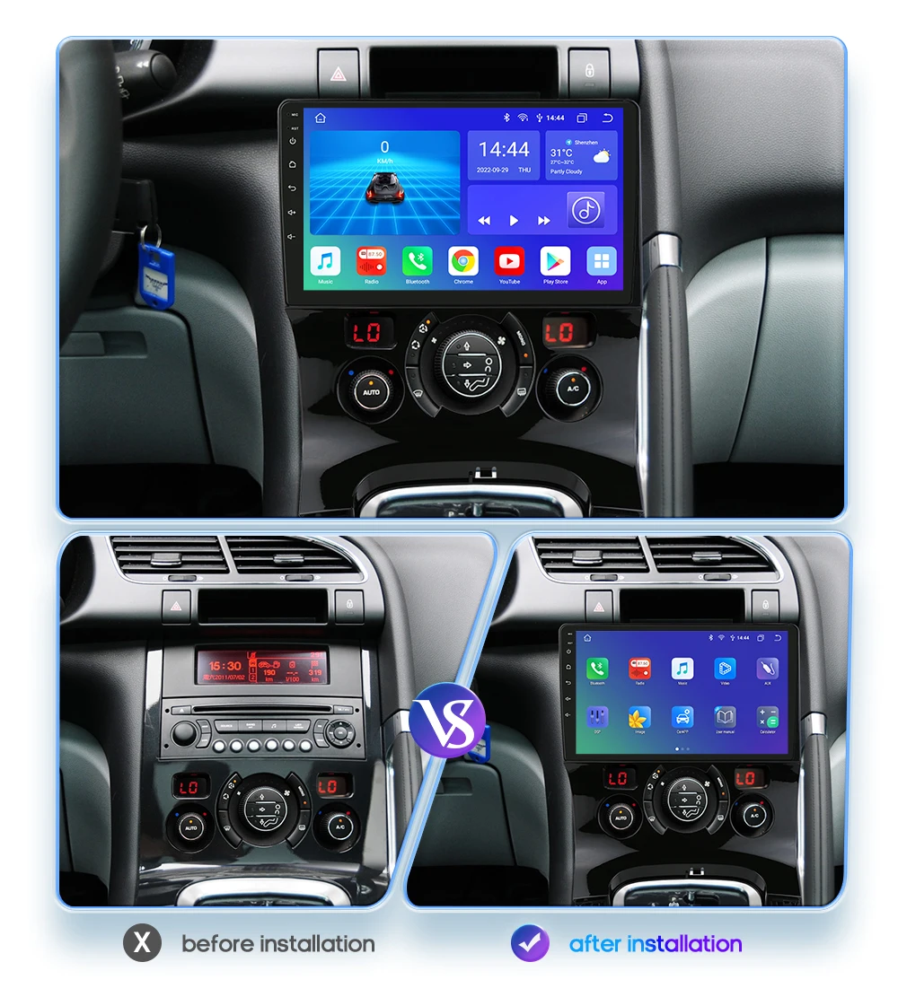 Hizpo Autoradio Car Radio for Peugeot 3008 2009-2015 2din Android 13 Multimedia Video Player Stereo GPS Carplay Touch Screen RDS