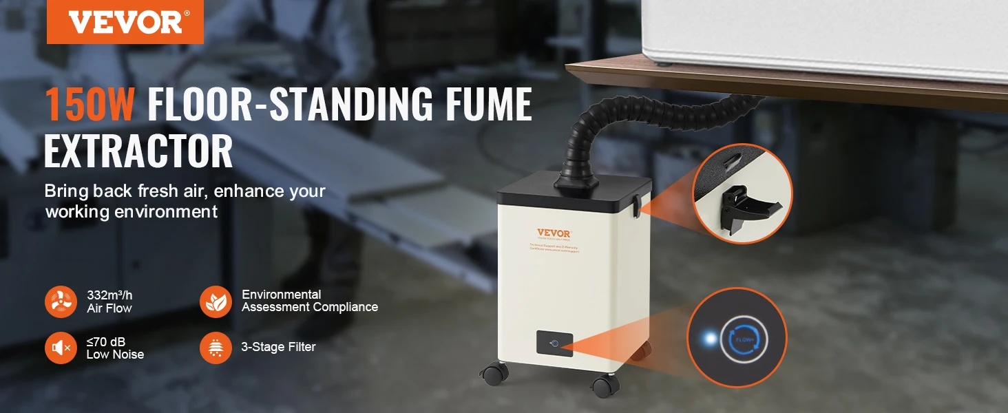 SucceBuy Fume Extractor 100W/150W Soldering Smoke Extractor with 3-Stage Filters Strong Suction Purifier for Engraving Welding
