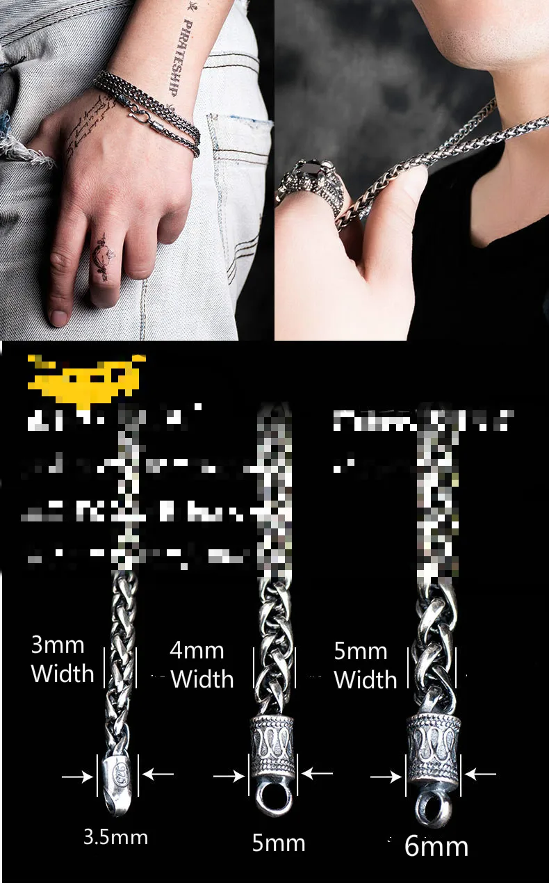 S925 Metal Making 3mm,4mm,5mm Dragon Keel Chain as Men Gift and with Wood Box