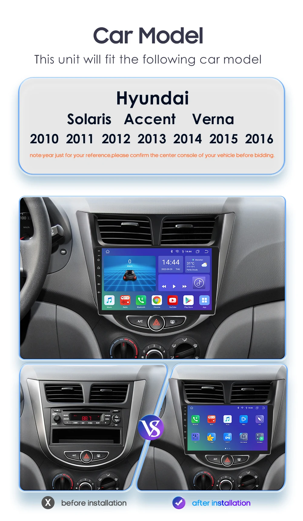 Hizpo Android Auto 2 Din For Hyundai Solaris Verna Accent 1 2010-2016 Car Radio Multimedia Video Player Carplay 4G WIFI GPS 7862