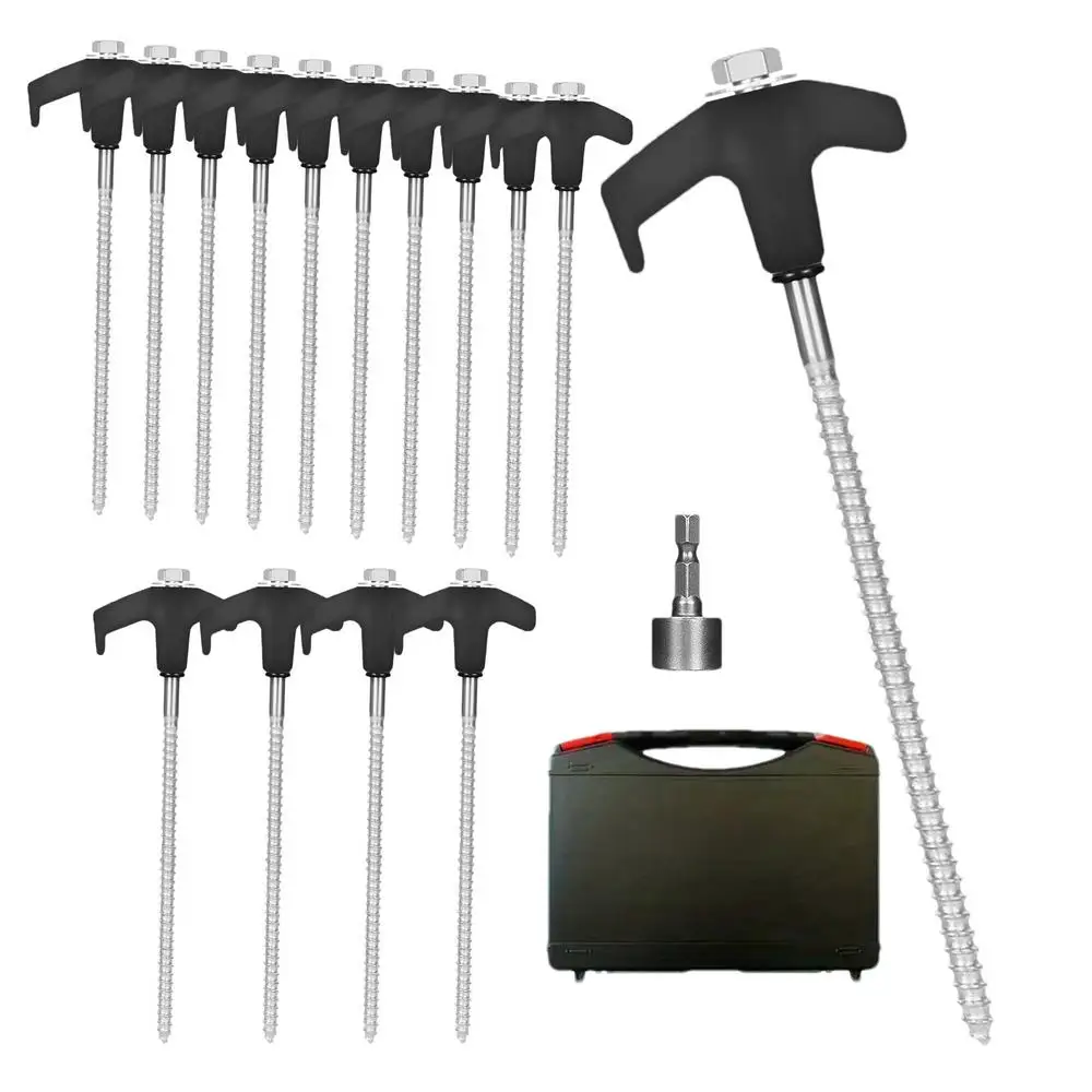 15pcs Metal Tent Spikes Camping Pegs Drill In Ground Anchors Heavy Duty Spiral Screw Stakes Ground Anchors Screw In Tent Stakes