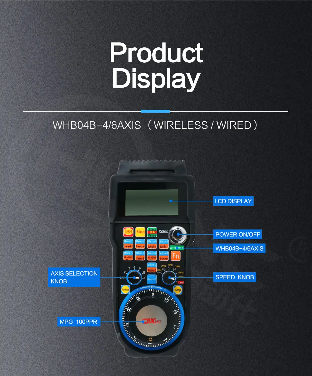 【 US/EU】XHC LHB04B/WHB04B CNC Mach3 Handwheel Wireless MPG Hanging Handwheel for Milling Machine 4/6 Axis Mach3 Controller